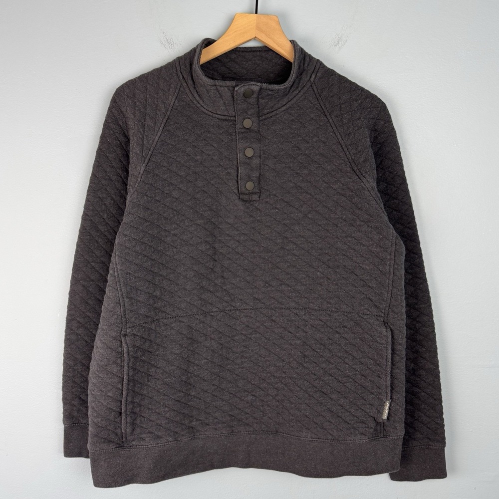 Eddie Bauer Quarter 1/4 Snap Pullover‎ Quilted Sweater Black Mens Size Large
